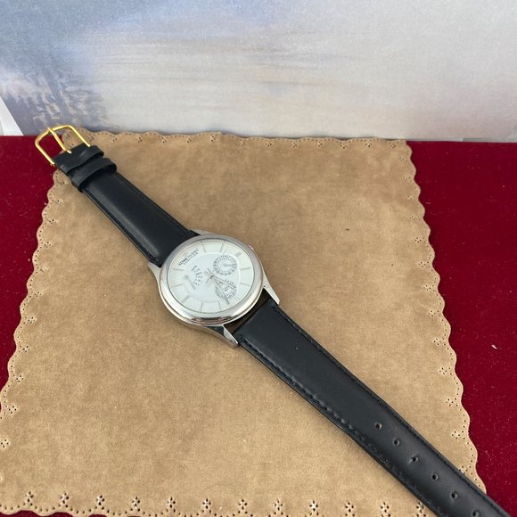 Kenneth Cole Silver Tone Black Leather Quartz Watch - Picture 6 of 10